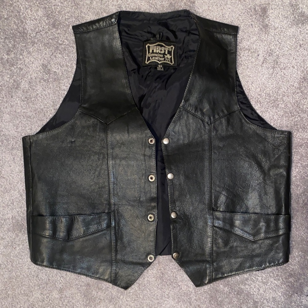 Vintage First Genuine Leather Biker Vest